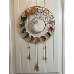 Decorative Moon Phases Wall Hanging Boho String Colorful Bells/Chimes 31x14"